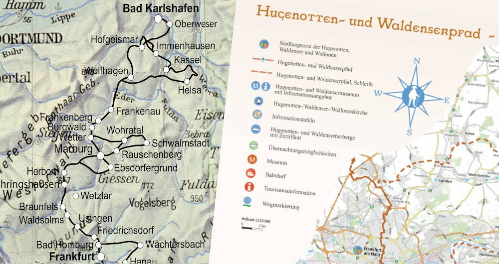 Hugenotten- und Waldenserpfad - Kartenausschnitte